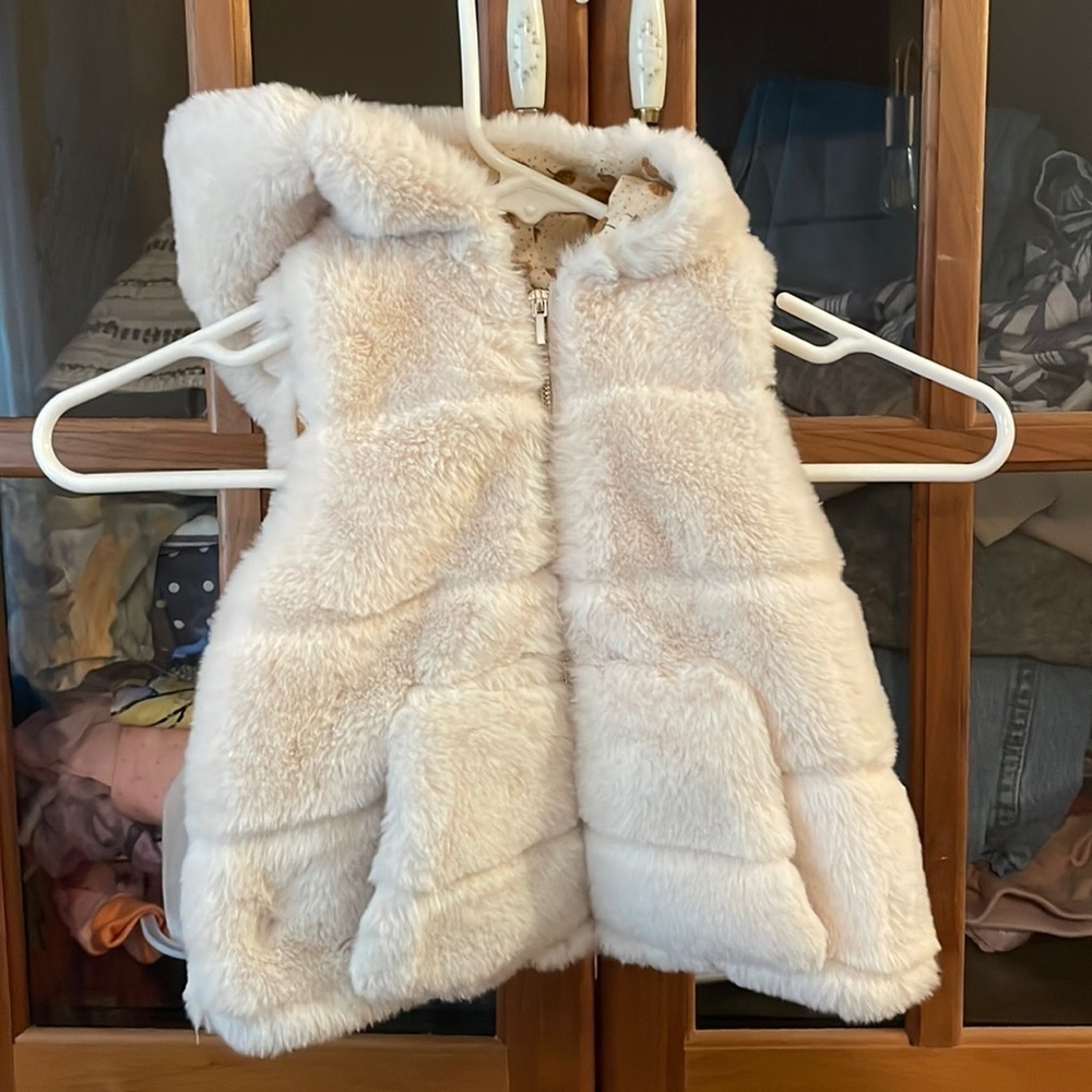 Zara Cream Furry Kids Vest